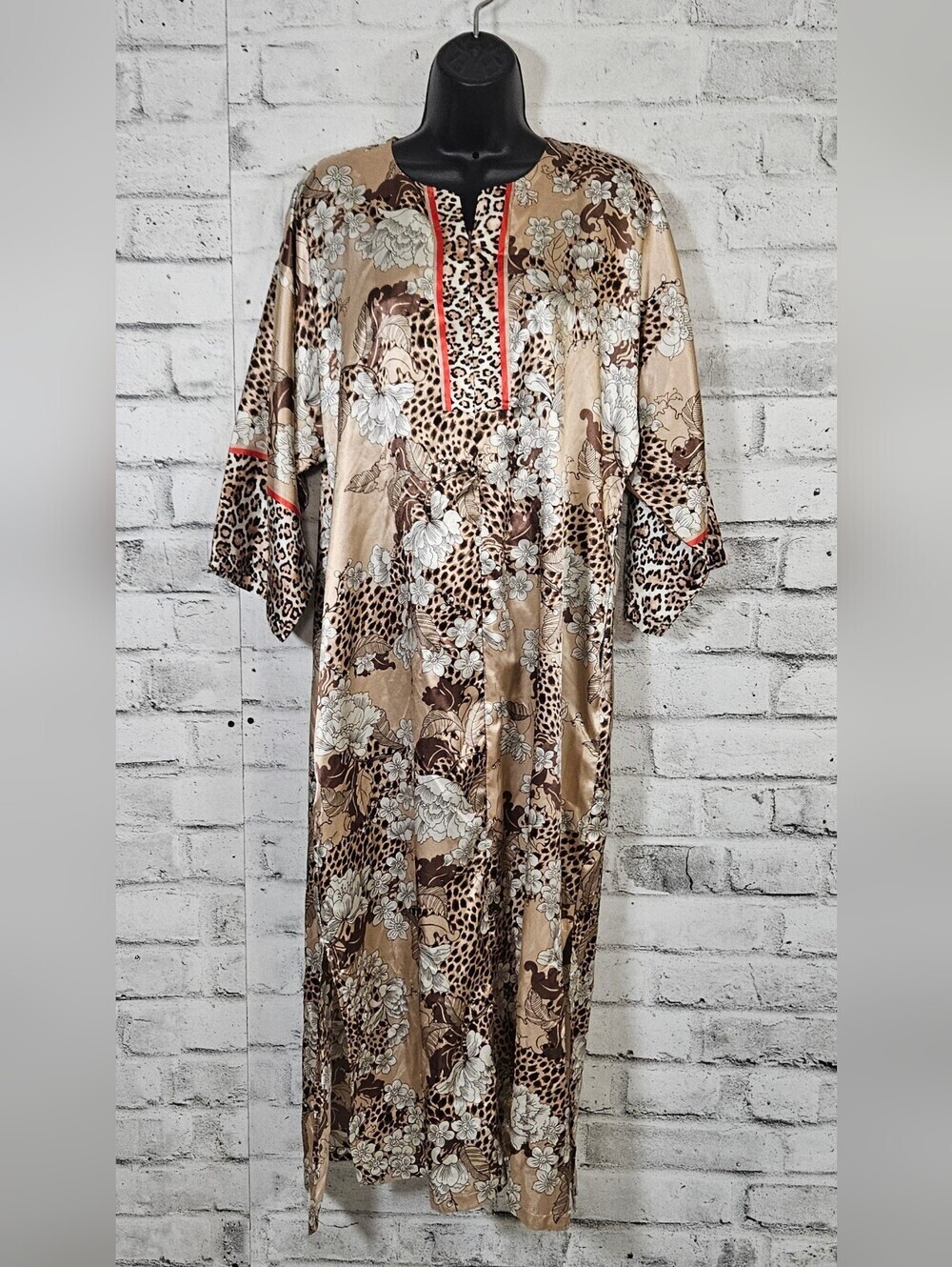 Jones New York Leopard Floral Caftan Maxi Dress Boho Lounge Medium